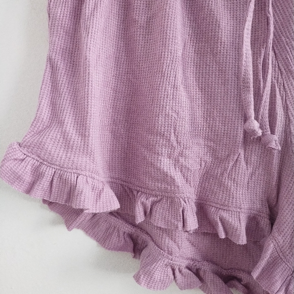 Fashion Nova Ruffle Trim Waffle Thermal Purple Lounge Shorts - Picture 4 of 6
